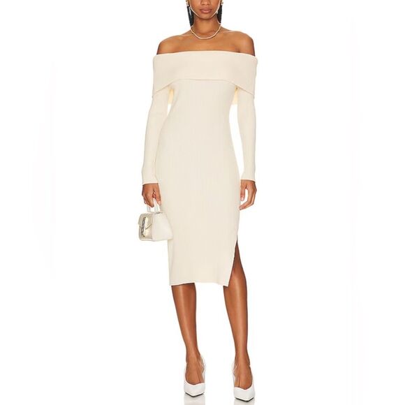 Steve Madden ivory white cap off the shoulder ribbed knit midi dress size XL NWT - Picture 1 of 9